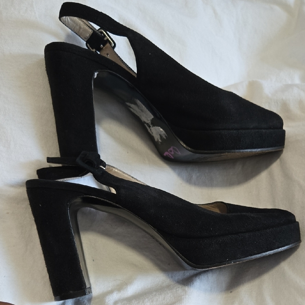 Charles Jourdan Black Slingback Block Heels Sandals Size 8